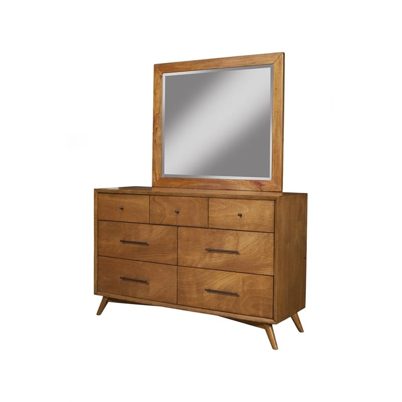 Alpine Furniture Flynn Mid Century Modern Mirror in Acorn Brown