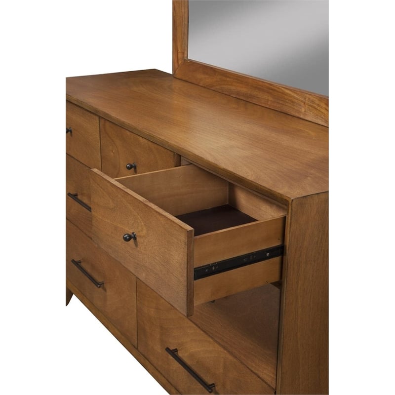 Alpine Furniture Flynn Mid Century Modern Mirror in Acorn Brown