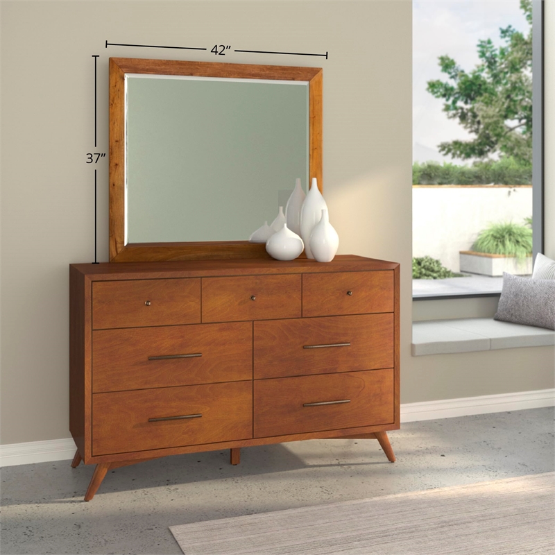 Alpine Furniture Flynn Mid Century Modern Mirror in Acorn Brown