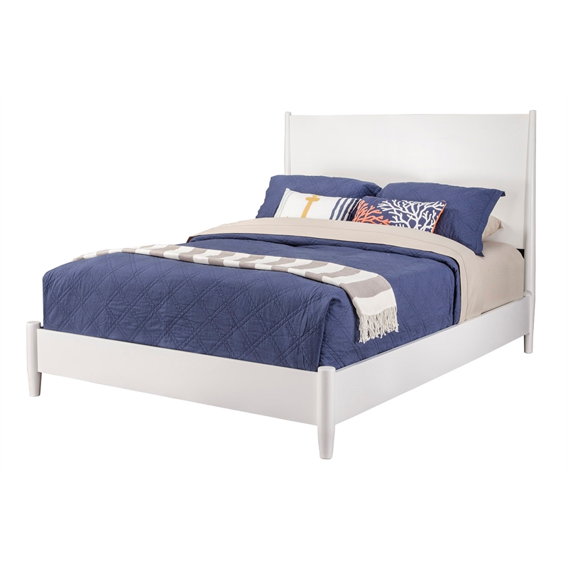 Alpine Furniture Flynn Mid Century Modern Queen Panel Bed in White