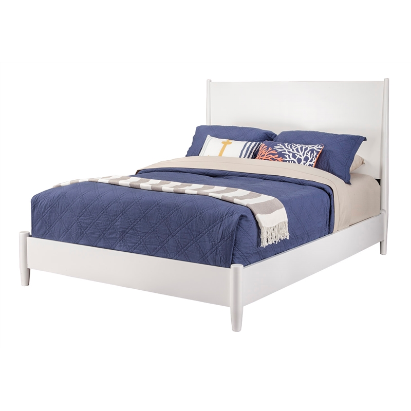 Alpine Furniture Flynn Mid Century Modern Standard King Panel Bed in White