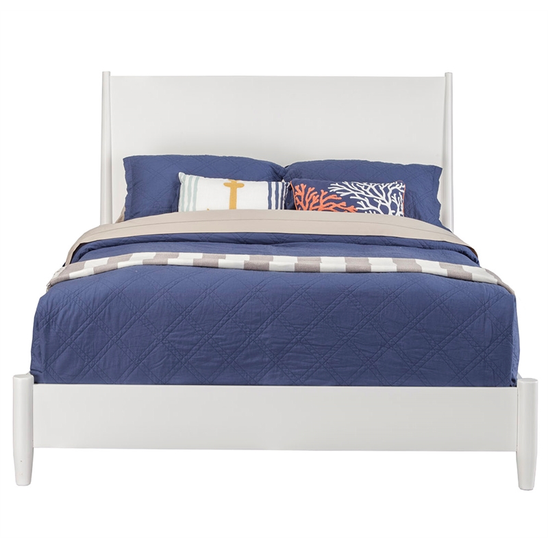 Alpine Furniture Flynn Mid Century Modern Standard King Panel Bed in White