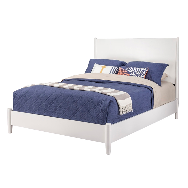 Alpine Furniture Flynn Mid Century Modern Full Size Wood Panel Bed in White