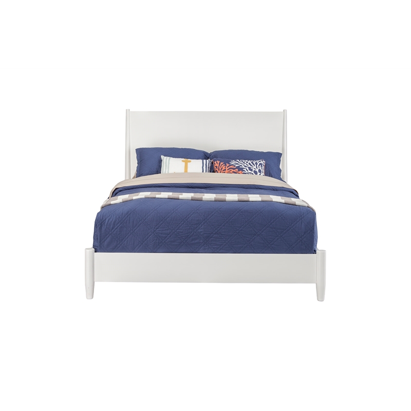 Alpine Furniture Flynn Mid Century Modern Full Size Wood Panel Bed in White