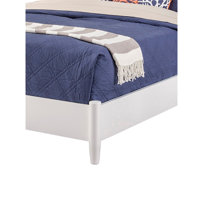 Alpine Furniture Flynn Mid Century Modern Full Size Wood Panel Bed in White