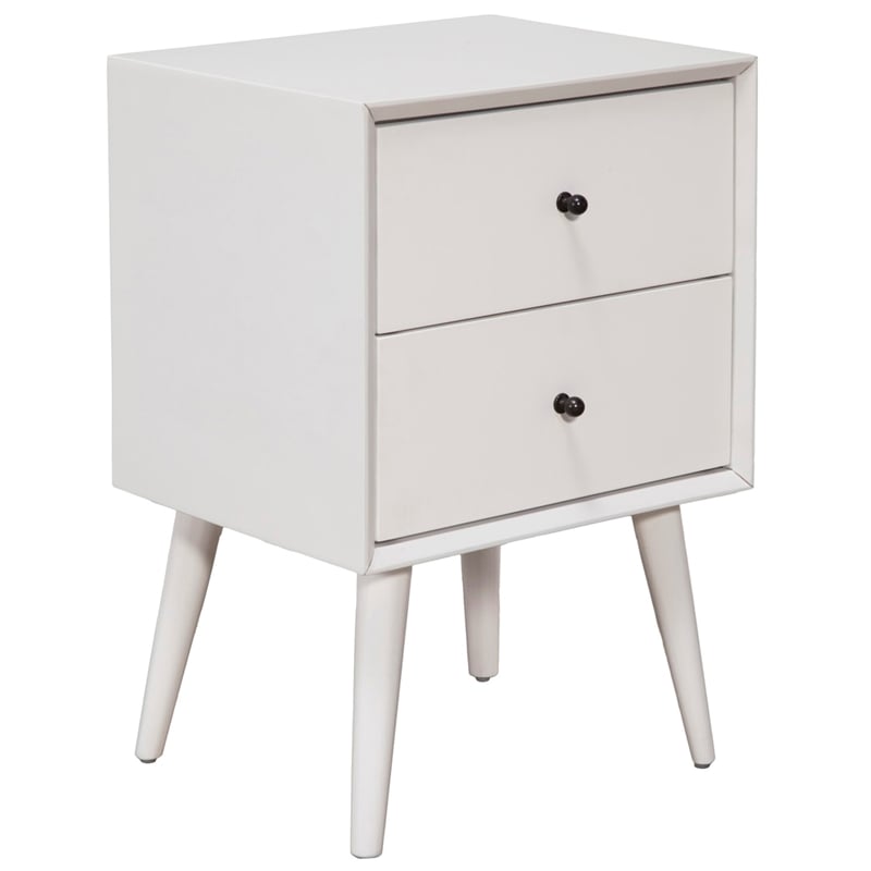 Alpine Furniture Flynn Mid Century Modern Wood 2 Drawer Nightstand in White