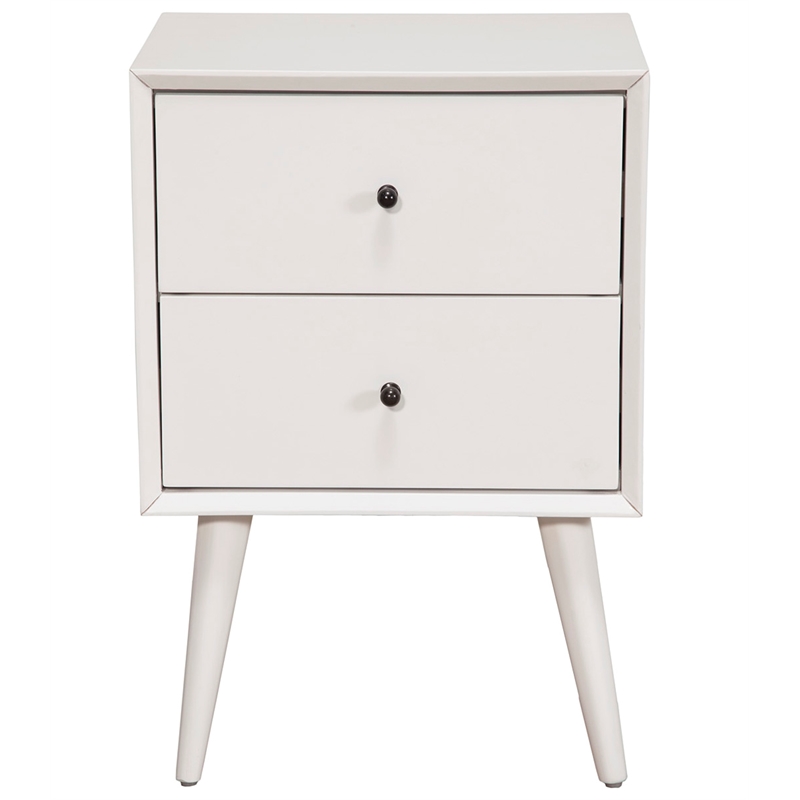 Alpine Furniture Flynn Mid Century Modern Wood 2 Drawer Nightstand in White