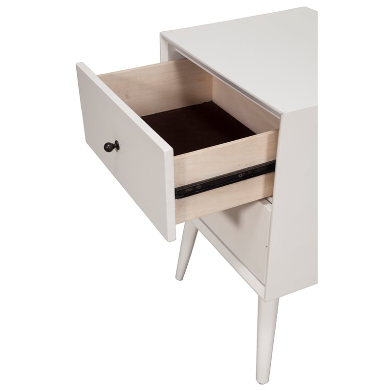 Alpine Furniture Flynn Mid Century Modern Wood 2 Drawer Nightstand in White