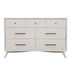 Alpine Furniture Flynn Mid Century Modern Wood 7 Drawer Dresser in White
