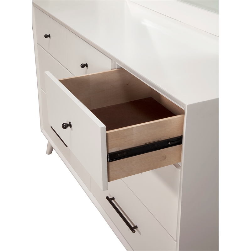 Alpine Furniture Flynn Mid Century Modern Wood 7 Drawer Dresser in White