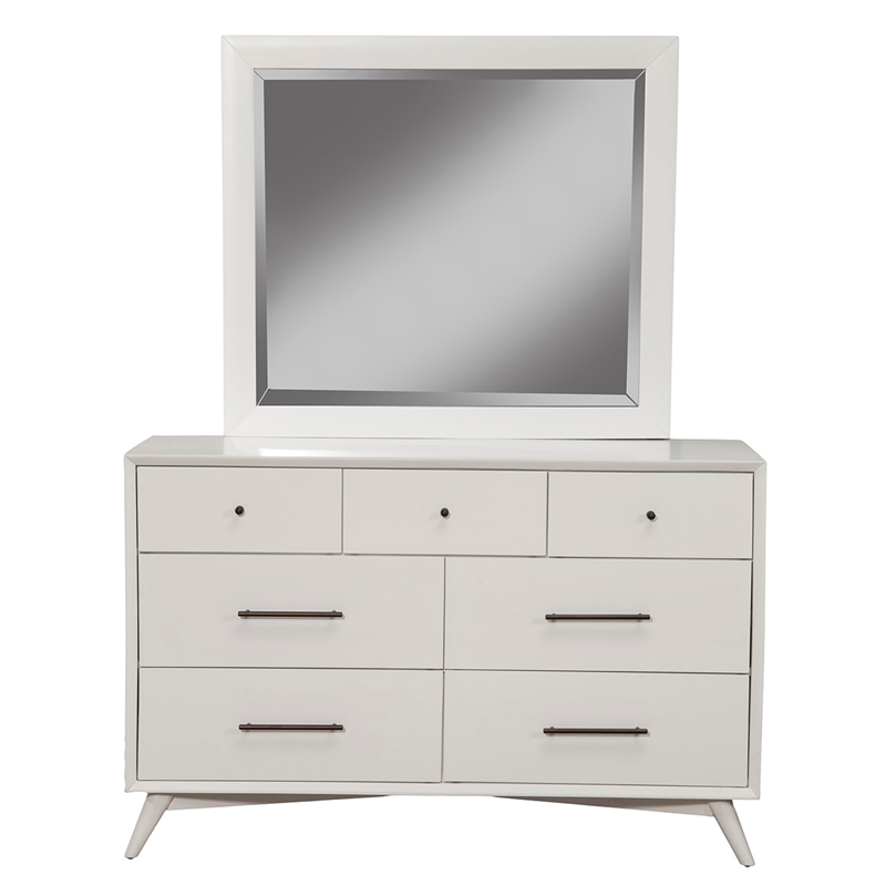 Alpine Furniture Flynn Mid Century Modern Wood 7 Drawer Dresser in White