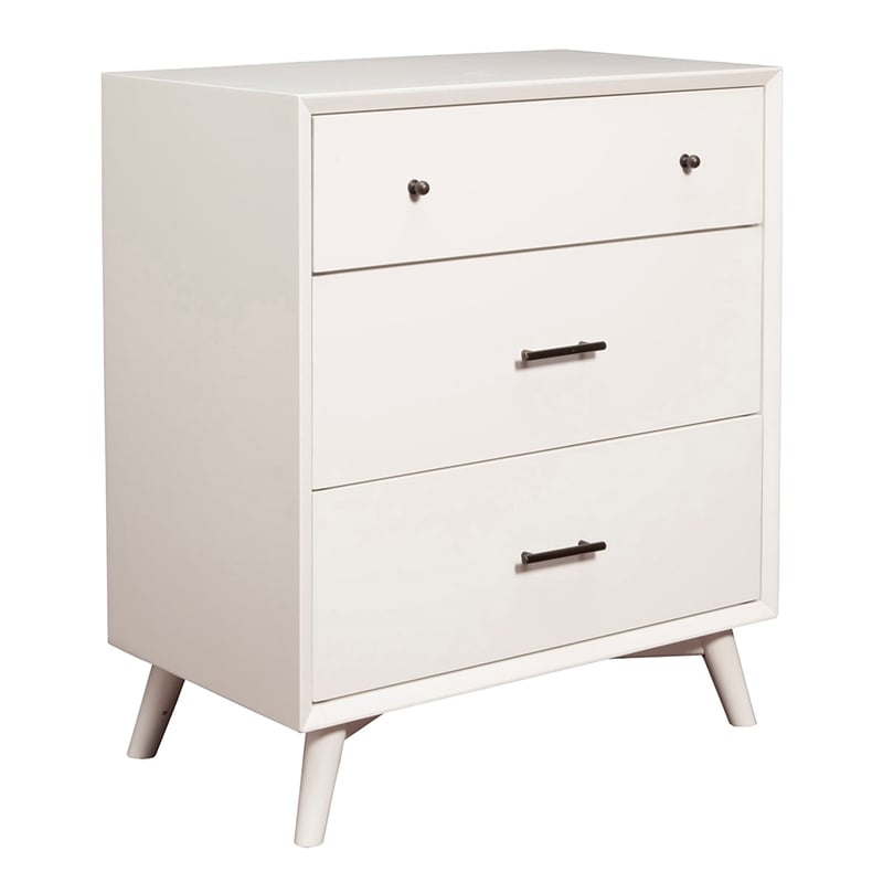 Alpine Furniture Flynn Mid Century Modern Wood 3 Drawer Small Chest in White