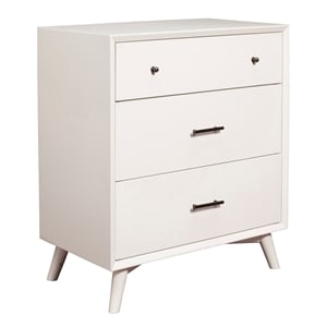 Alpine Furniture Flynn Mid Century Modern Wood 3 Drawer Small Chest in White