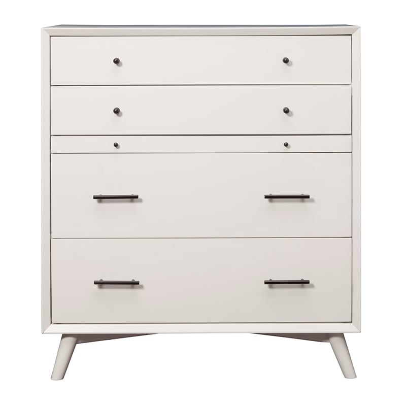 Alpine Furniture Flynn Mid Century Modern 4 Drawer Multifunction Chest in White