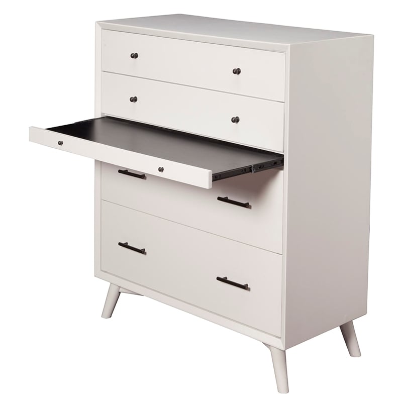 Alpine Furniture Flynn Mid Century Modern 4 Drawer Multifunction Chest in White