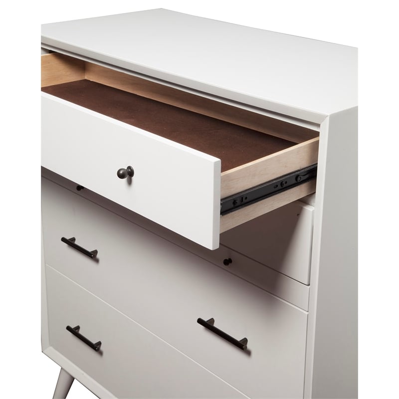 Alpine Furniture Flynn Mid Century Modern 4 Drawer Multifunction Chest in White