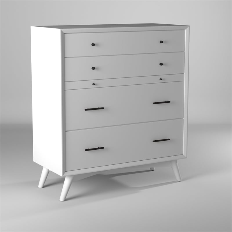 Alpine Furniture Flynn Mid Century Modern 4 Drawer Multifunction Chest in White
