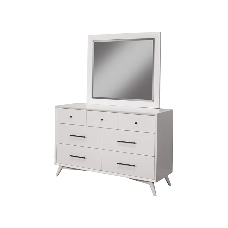 Alpine Furniture Flynn Mid Century Modern Mirror in White