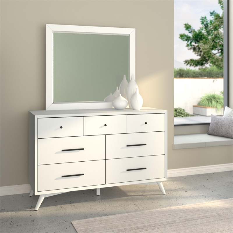 Alpine Furniture Flynn Mid Century Modern Mirror in White