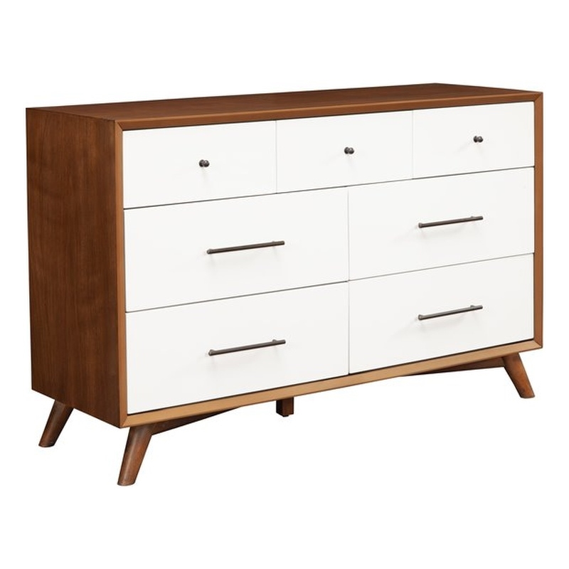 Alpine Furniture Flynn 7 Drawer Two Tone Wood Dresser in Acorn-White
