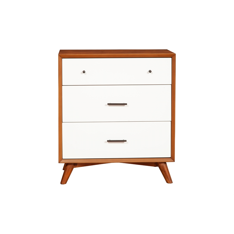 Alpine Furniture Flynn 3 Drawer Two Tone Wood Small Chest in Acorn (Brown)-White