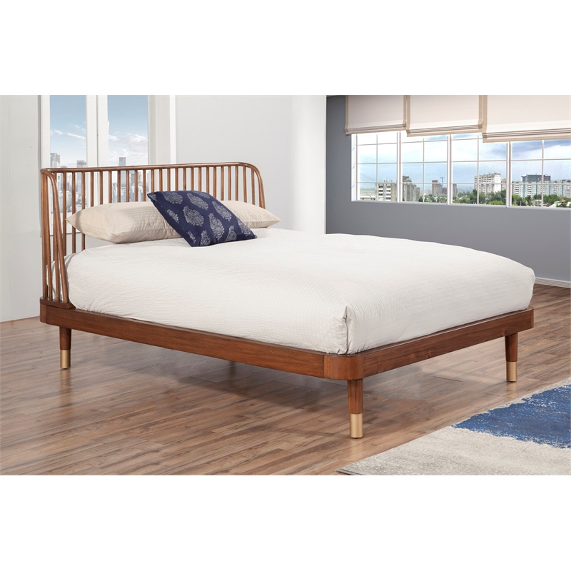 Alpine Furniture Belham Full Wood Platform Bed in Dark Walnut (Brown)