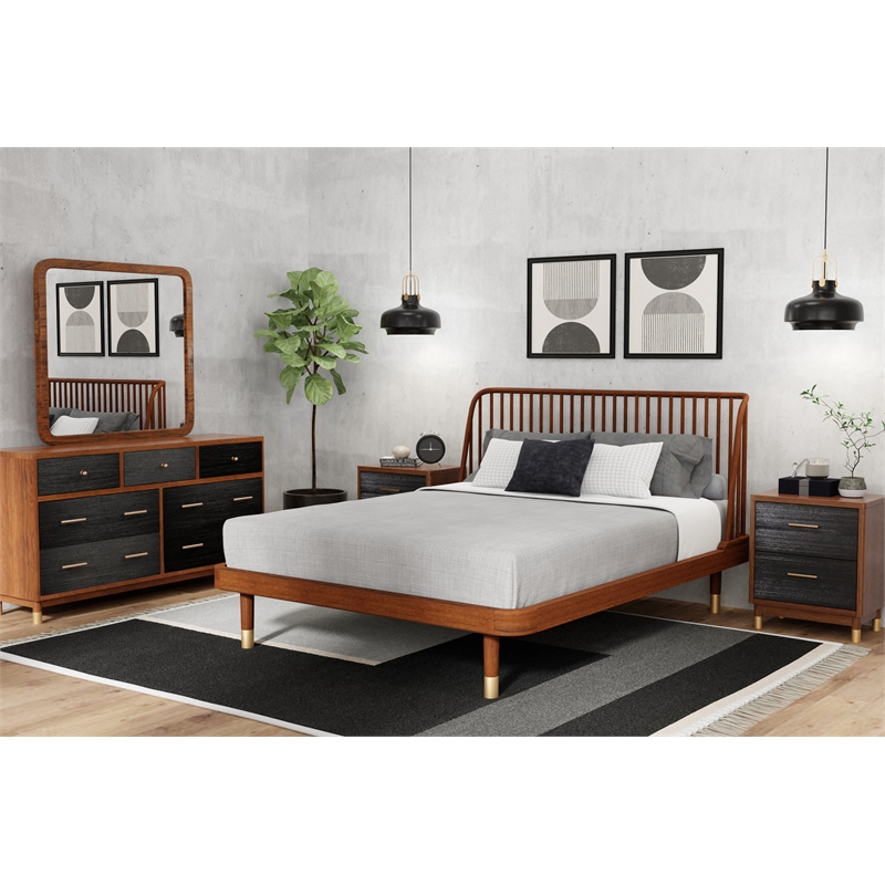 Alpine Furniture Belham Full Wood Platform Bed in Dark Walnut (Brown)