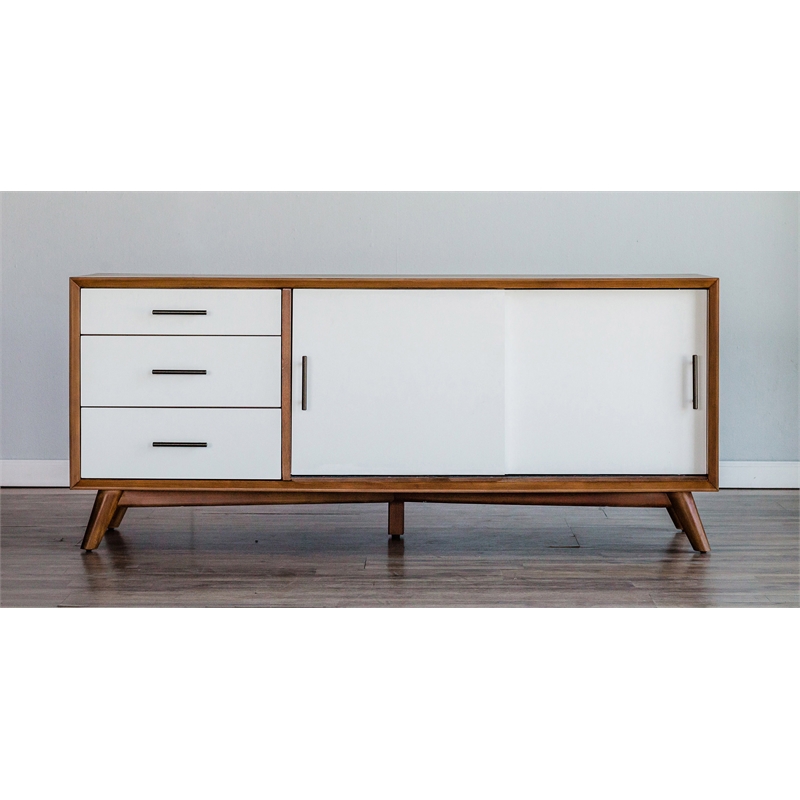 Alpine Furniture Flynn Large Wood TV Console in Acorn(Brown)-White