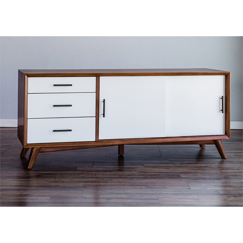 Alpine Furniture Flynn Large Wood TV Console in Acorn(Brown)-White