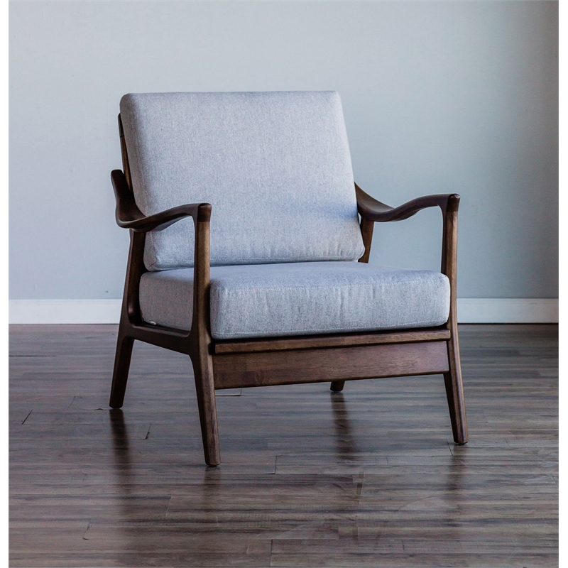 Alpine Furniture Slate Wood Lounge Chair with Removable Cushions in Brown-Gray