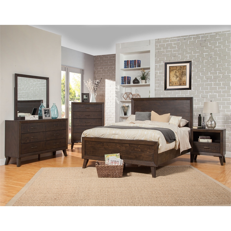 Alpine Furniture Alcott Queen Wood Panel Bed in Tobacco (Brown)