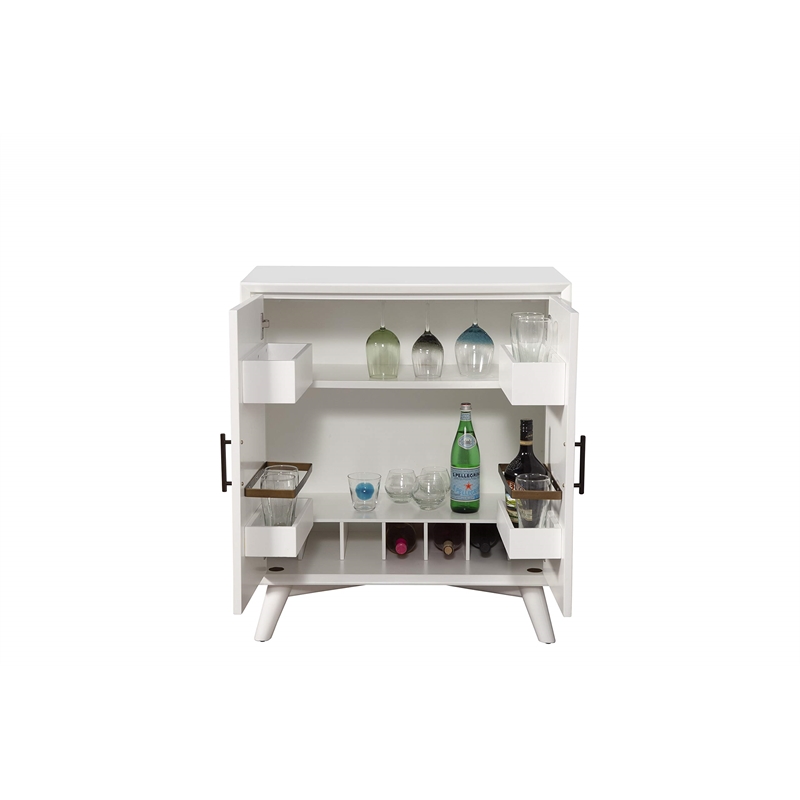 Alpine Furniture Flynn Small Wood Bar Cabinet in White