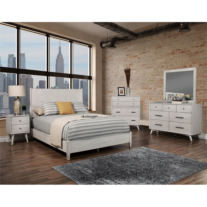Alpine Furniture Flynn Mid Century Modern Wood 2 Drawer Nightstand in Gray