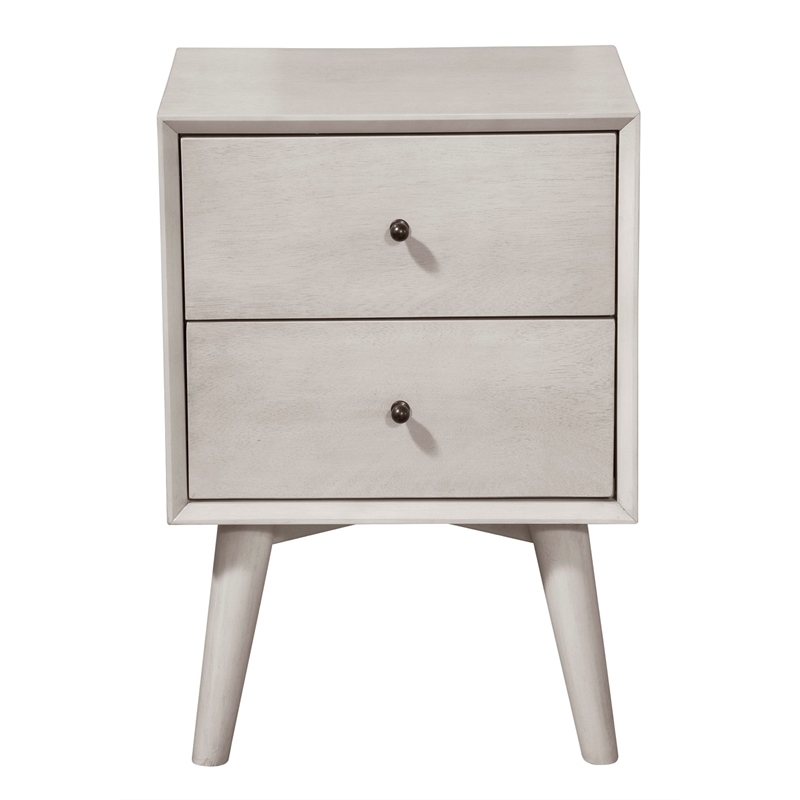 Alpine Furniture Flynn Mid Century Modern Wood 2 Drawer Nightstand in Gray