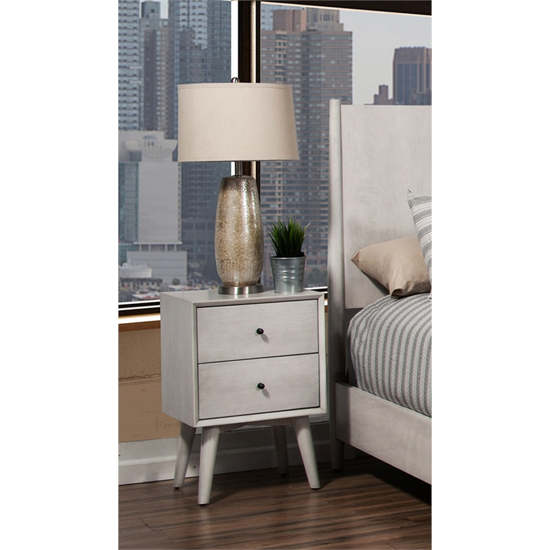 Alpine Furniture Flynn Mid Century Modern Wood 2 Drawer Nightstand in Gray