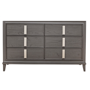 Alpine Furniture Lorraine Wood 6 Drawer Dresser in Dark Gray