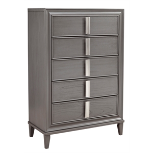 Alpine Furniture Lorraine Wood 5 Drawer Chest in Dark Gray
