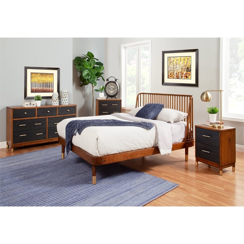 Alpine Furniture Belham 2 Drawer Wood Nightstand in Dark Walnut (Brown)