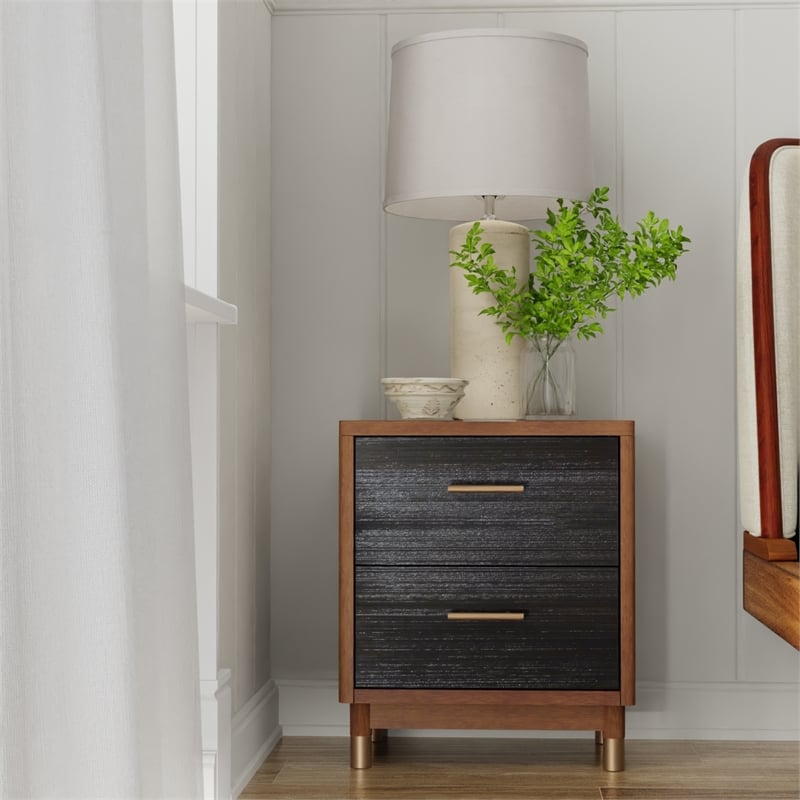Alpine Furniture Belham 2 Drawer Wood Nightstand in Dark Walnut (Brown)