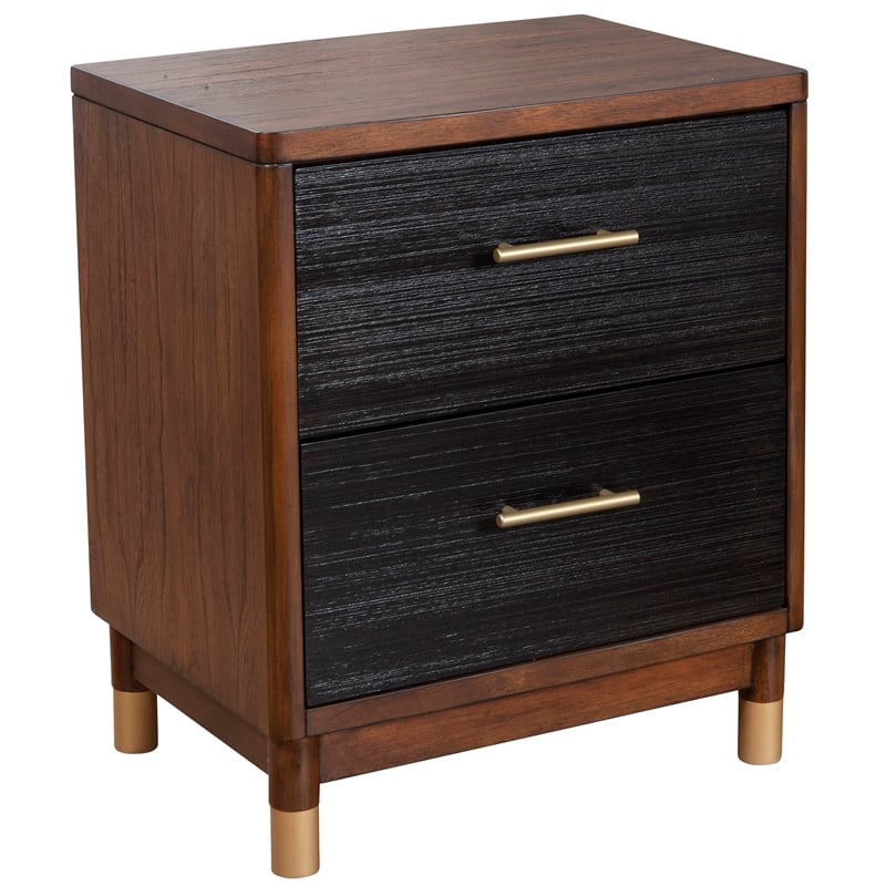 Alpine Furniture Belham 2 Drawer Wood Nightstand in Dark Walnut (Brown)