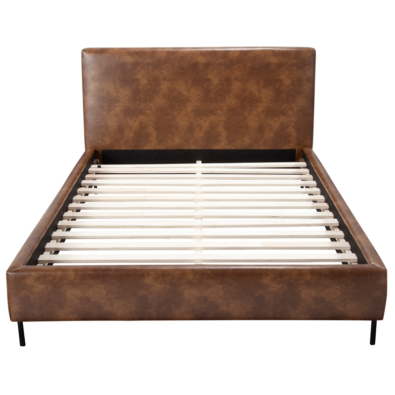 Sophia Queen Faux Leather Upholstered Platform Bed in Brown