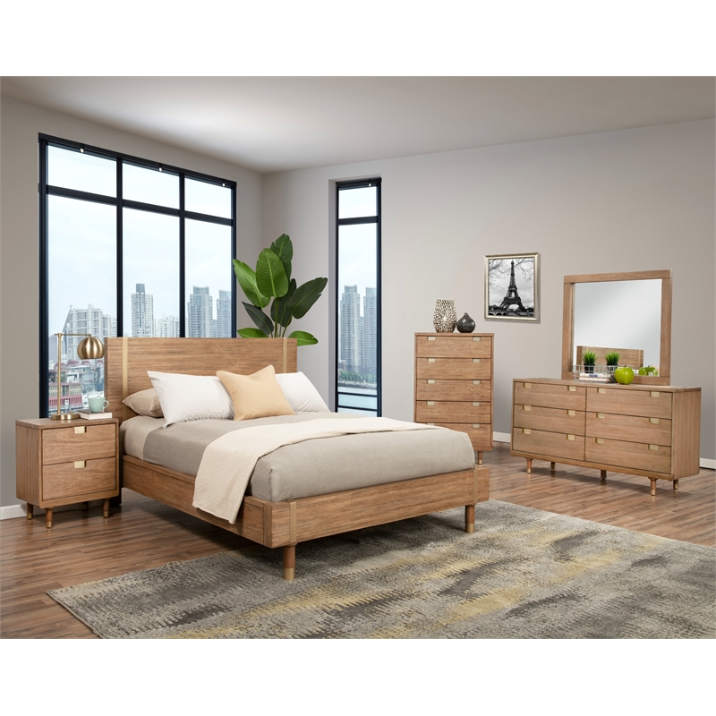 Alpine Furniture Two Drawer Wood Nightstand in Sand (Beige)