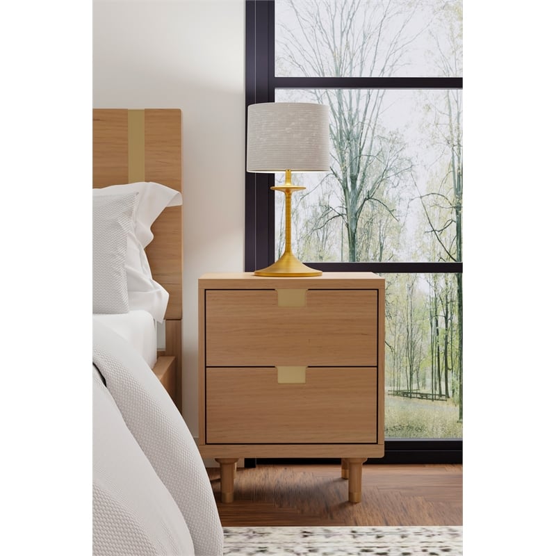 Alpine Furniture Two Drawer Wood Nightstand in Sand (Beige)