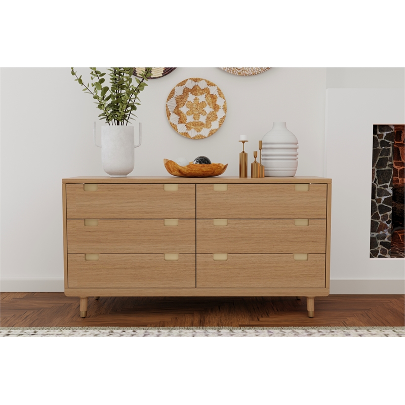 Alpine Furniture Eaton Six Drawer Wood Dressser in Sand (Beige)