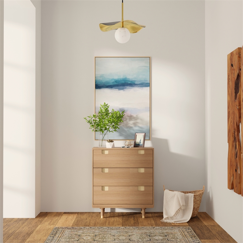 Alpine Furniture Easton Three Drawer Small Wood Chest in Sand (Beige)