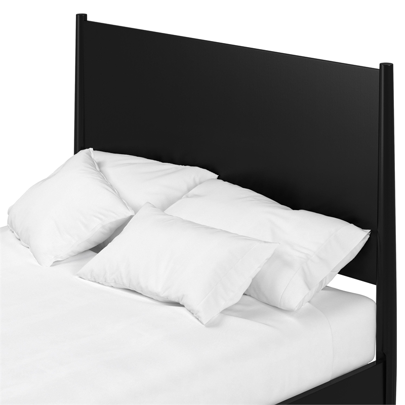 Alpine Furniture Flynn Mid Century Modern Wood Standard King Panel Bed in Black