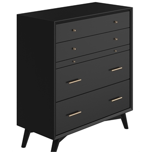 Alpine Furniture Flynn Mid Century Modern 4 Drawer Multifunction Chest in Black
