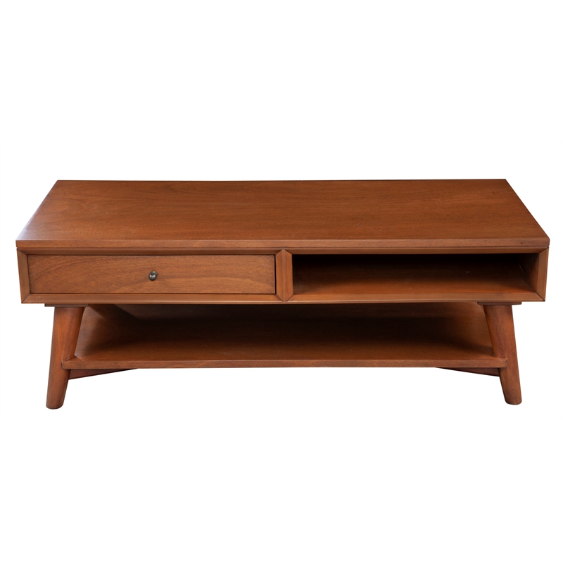 Alpine Furniture Flynn Wood 1 Drawer Coffee Table in Acorn (Brown)