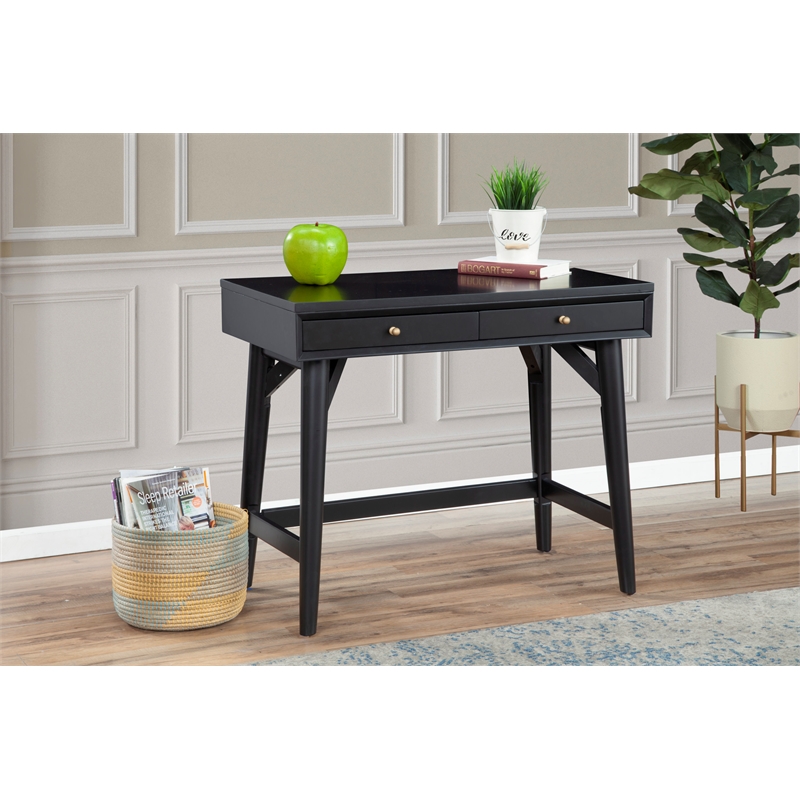 Alpine Furniture Flynn Wood 2 Drawer Desk in Black
