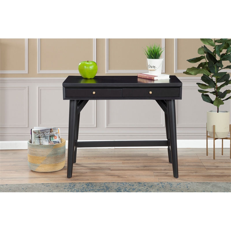 Alpine Furniture Flynn Wood 2 Drawer Desk in Black